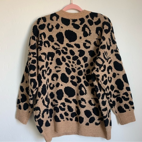 Boho Leopard Animal Print Oversized Wool Blend Fuzzy Sweater NWT Small Medium - Picture 3 of 6